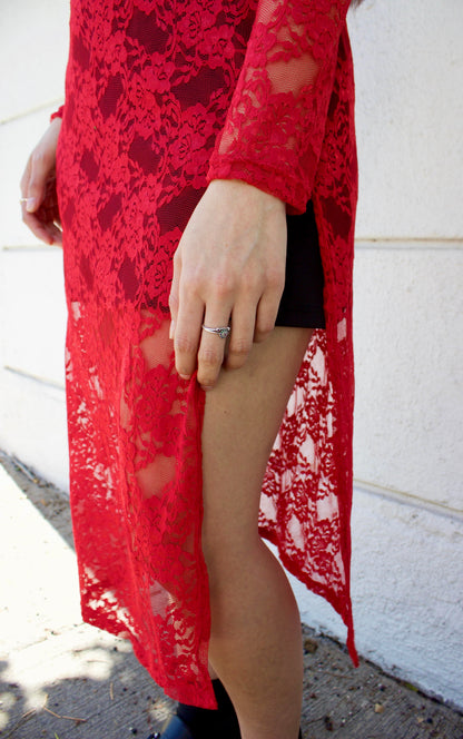 VESTIDO MIDI ENCAJE ROJO