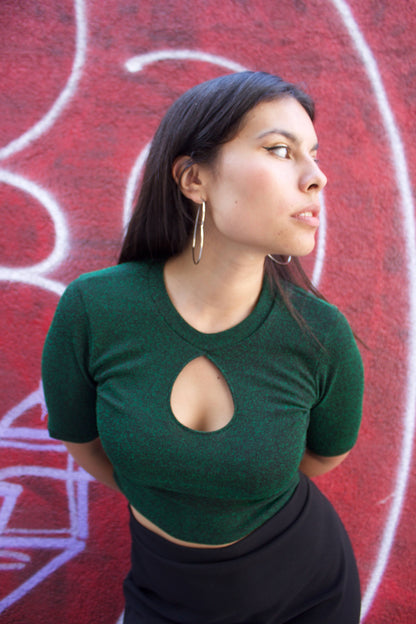 TOP GLITTER VERDE BOTELLA