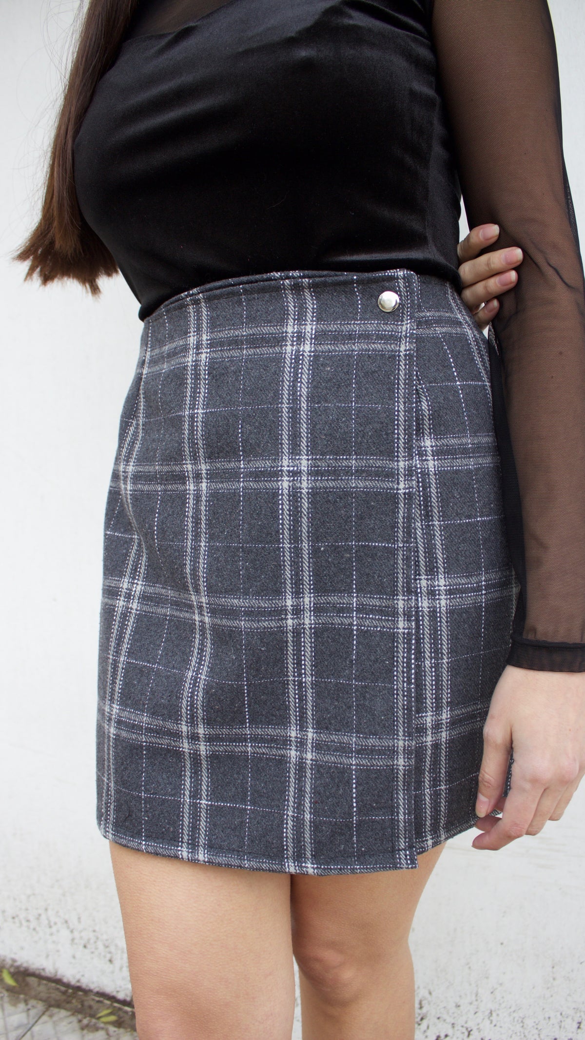 FALDA CRUZADA TARTÁN GRIS
