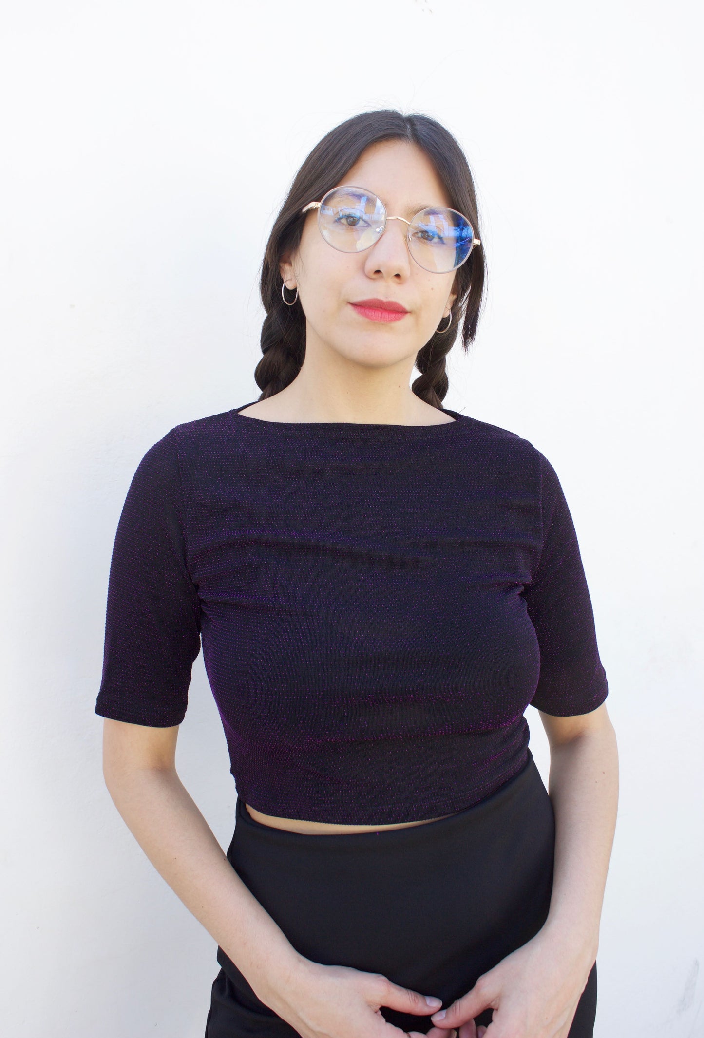 Top glitter brillos morados