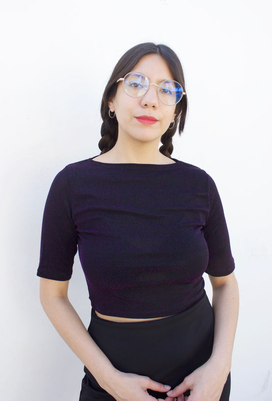 Top glitter brillos morados