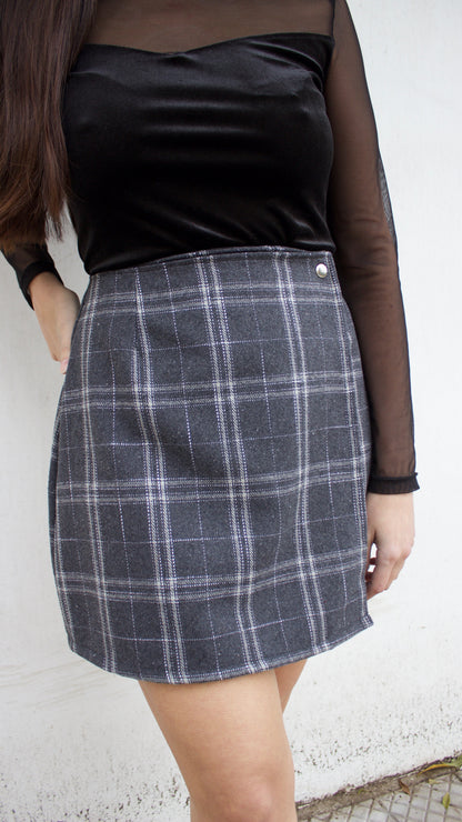 FALDA CRUZADA TARTÁN GRIS