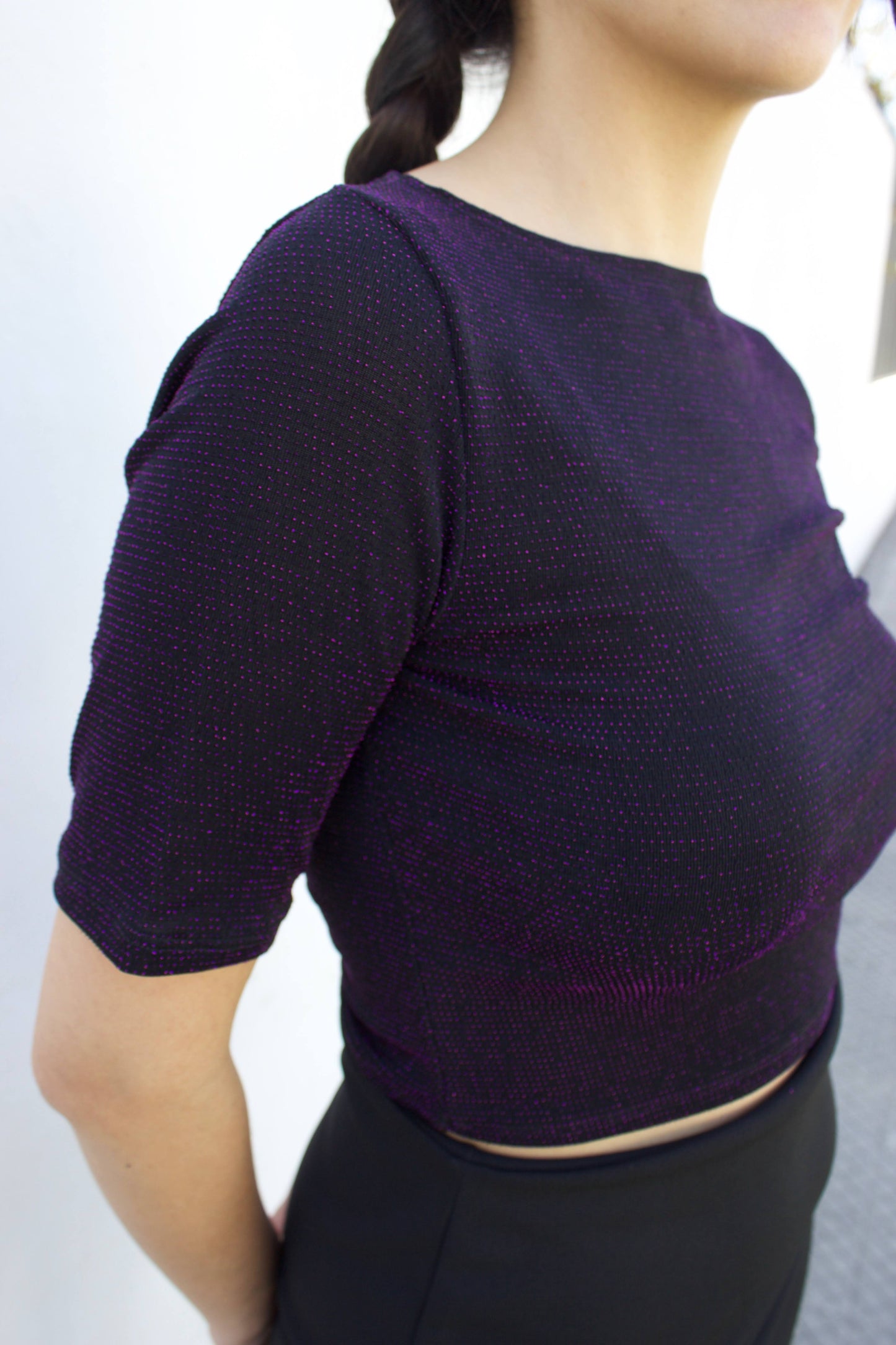 Top glitter brillos morados