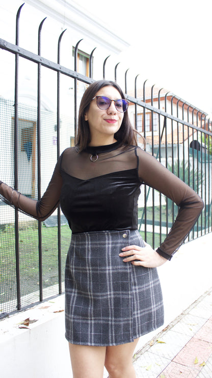 FALDA CRUZADA TARTÁN GRIS