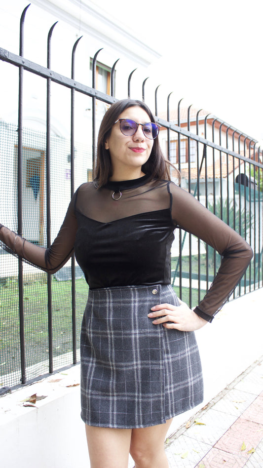 FALDA CRUZADA TARTÁN GRIS