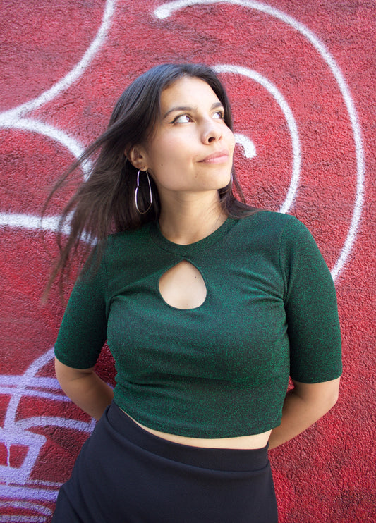 TOP GLITTER VERDE BOTELLA