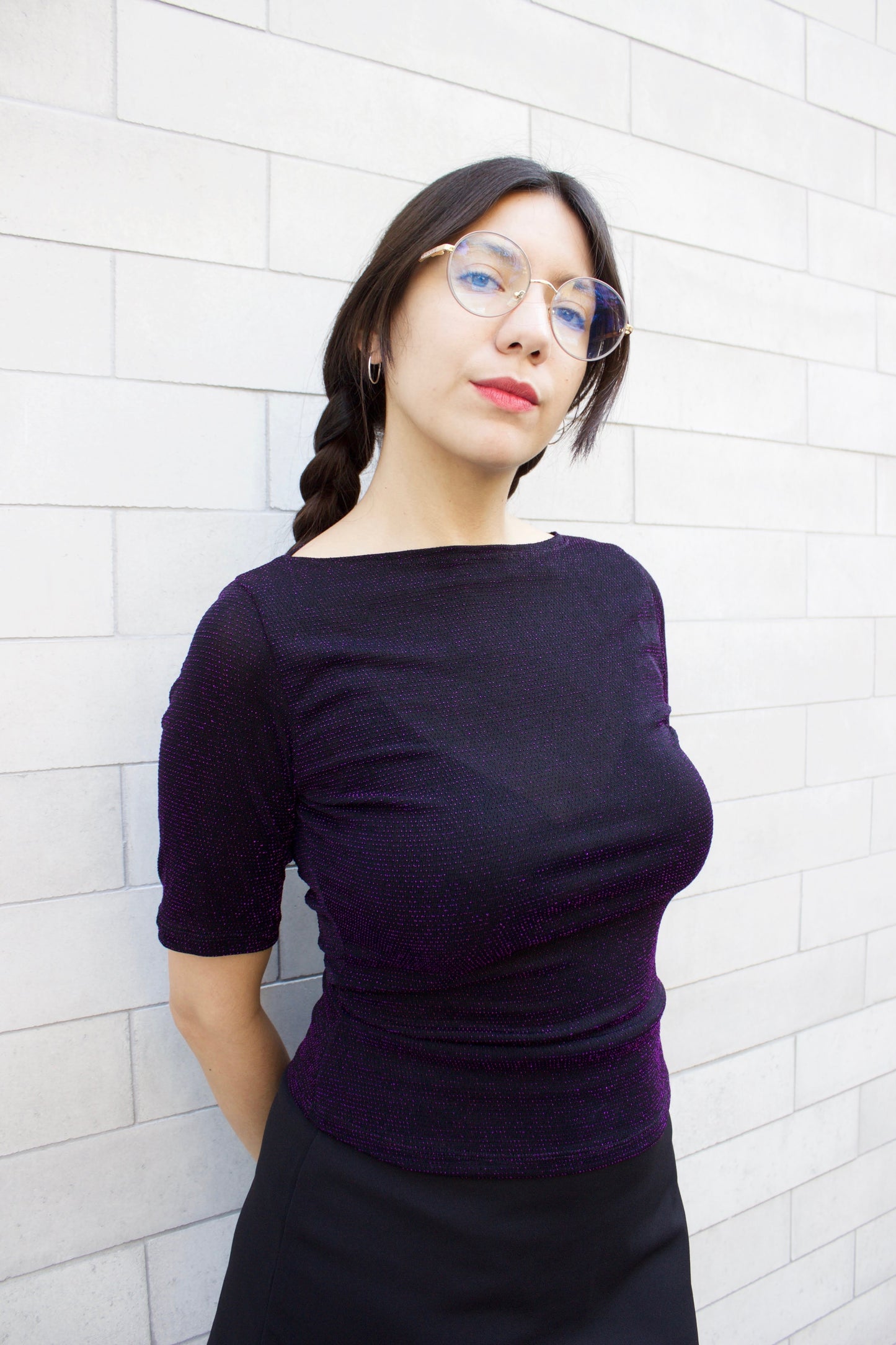 POLERA GLITTER BRILLOS MORADOS