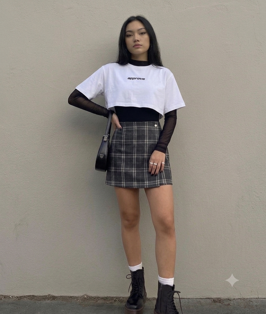 FALDA CRUZADA TARTÁN GRIS