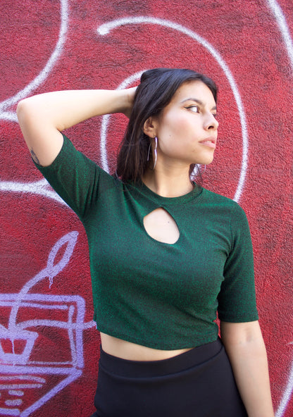 TOP GLITTER VERDE BOTELLA